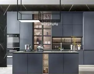 Чернильный серый кухонный шкаф, когда современная встреча с природой